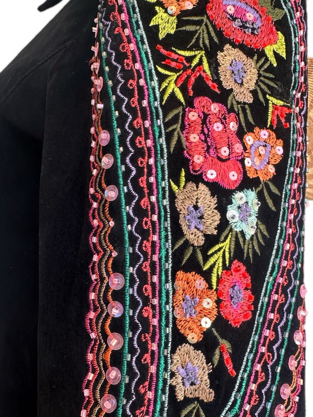 Y2K Vintage Scully Black Suede Leather Jacket Floral/Paisley Embroidered size L - Picture 11 of 14
